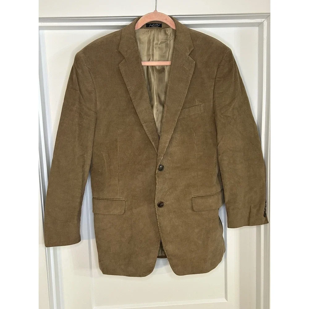 Joseph & Feiss Mens Corduroy Sport Coat Blazer Jacket Tan 41R Lined Academia
